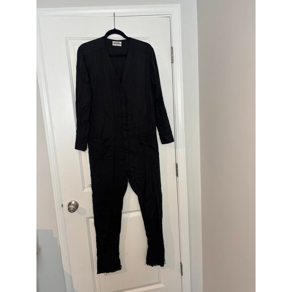 One Teaspoon Black Relaxed Jumpsuit Womenโs Size Small Deep V Button Front - Picture 15 of 15